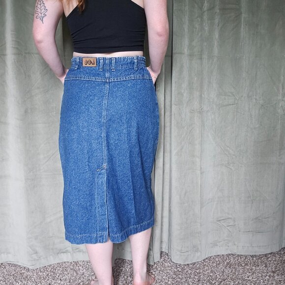 Vintage Casual Coastal Western Cottagecore Preppy Mid Rise Denim Midi Skirt - Picture 9 of 12